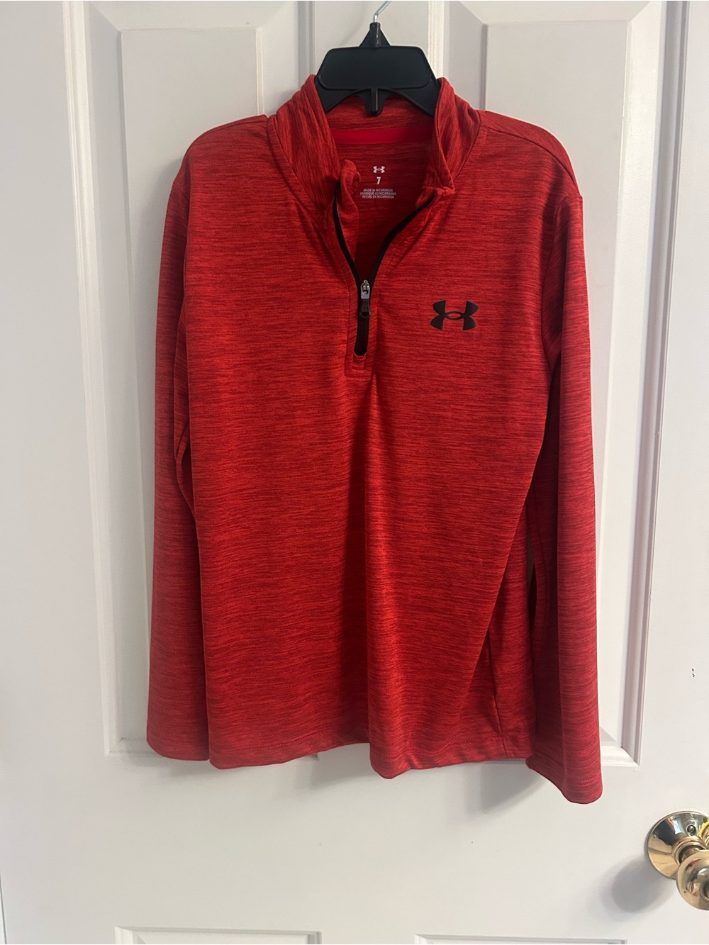 Boys Under Armour Red Heathered Quarter-Zip Long Sleeve Pullover
